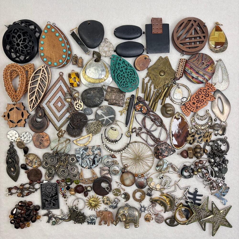 Earthy Craft Jewelry Lot - 110+ Pendants Charms Nature Wood Animal Stars Moon